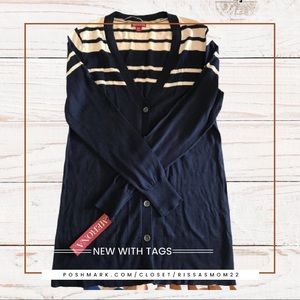 Merona Button Front Cardigan Navy/Cream M NWT